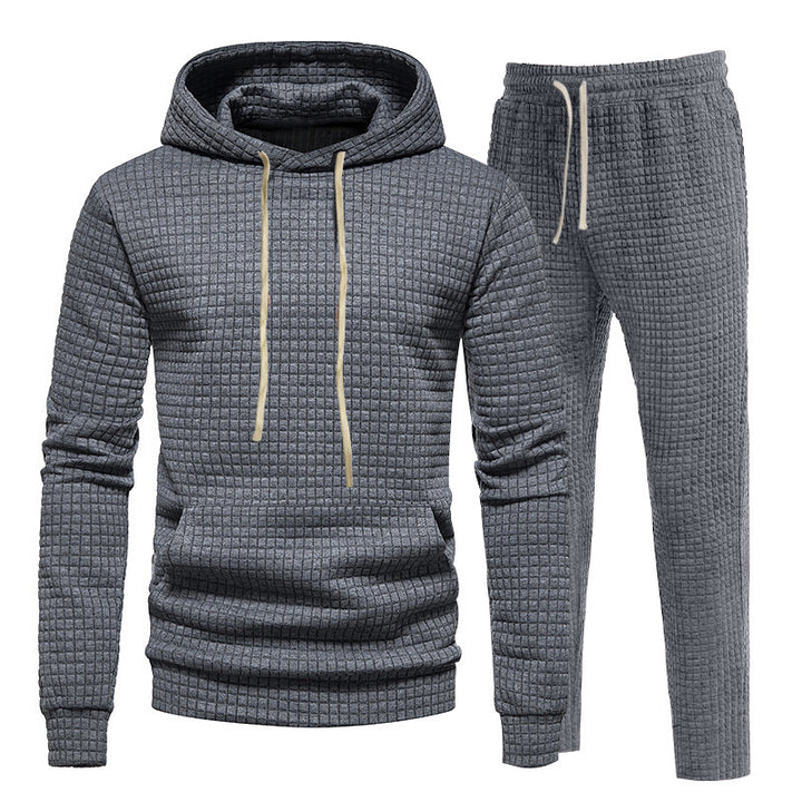 Herren Waffelstruktur-Freizeitset mit Kapuzenpullover und Tunnelzug-Jogginghose Echoarchiv