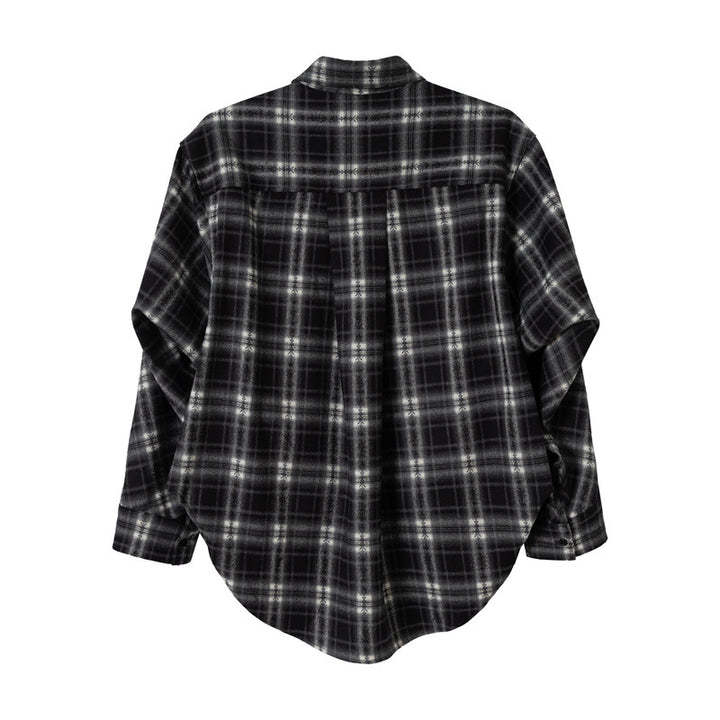Damen Oversize-Flanellhemd mit asymmetrischem Saum Echoarchiv