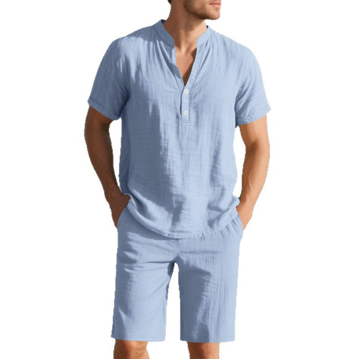 Herren lässiges Freizeit-Set aus atmungsaktivem Baumwollmix mit eleganter Knopfleiste Echoarchiv