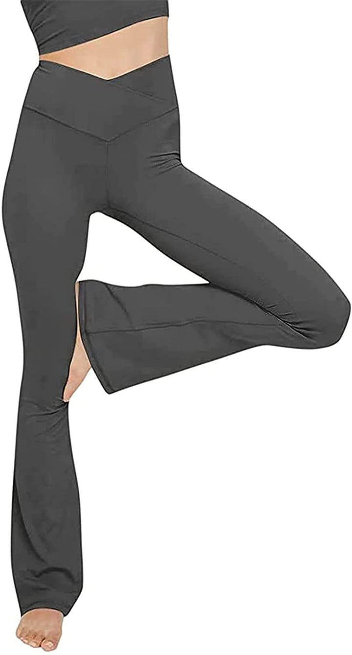 Damen nan taillenhohe Yogahose mit überkreuztem Bund und ausgestelltem Saum mit Schlitz Echo Archiv