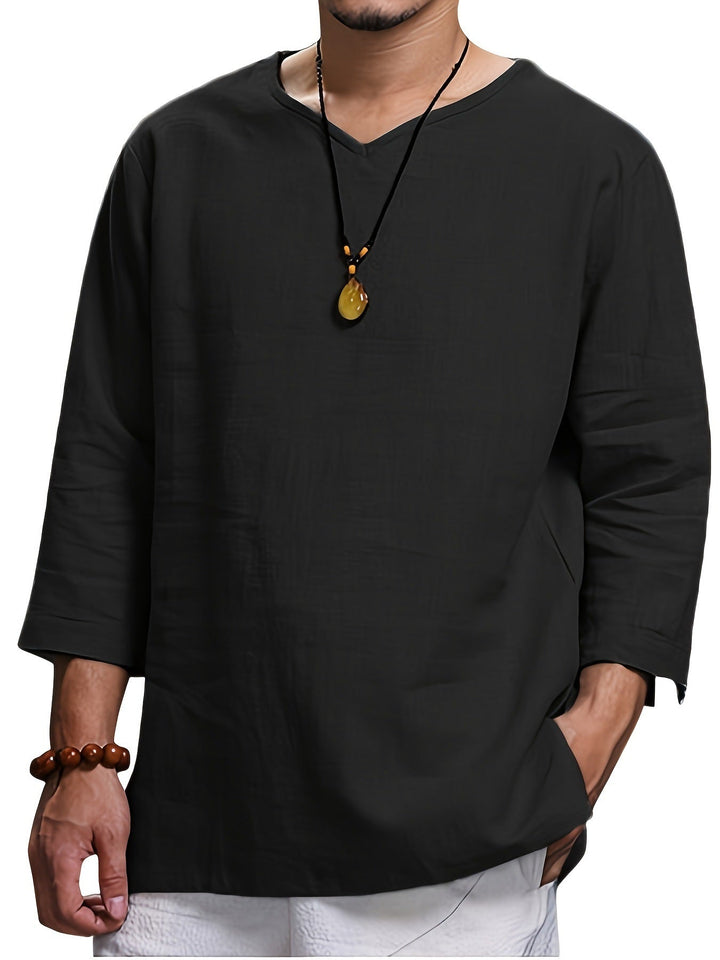 Herren Lässiges Langarmshirt mit V-Ausschnitt und praktischen Seitentaschen Echoarchiv