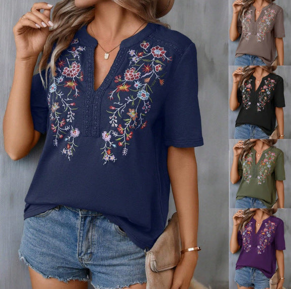 Damen bestickte Boho-Tunika mit tiefem Ausschnitt und Spitzenbesatz Echo Archiv