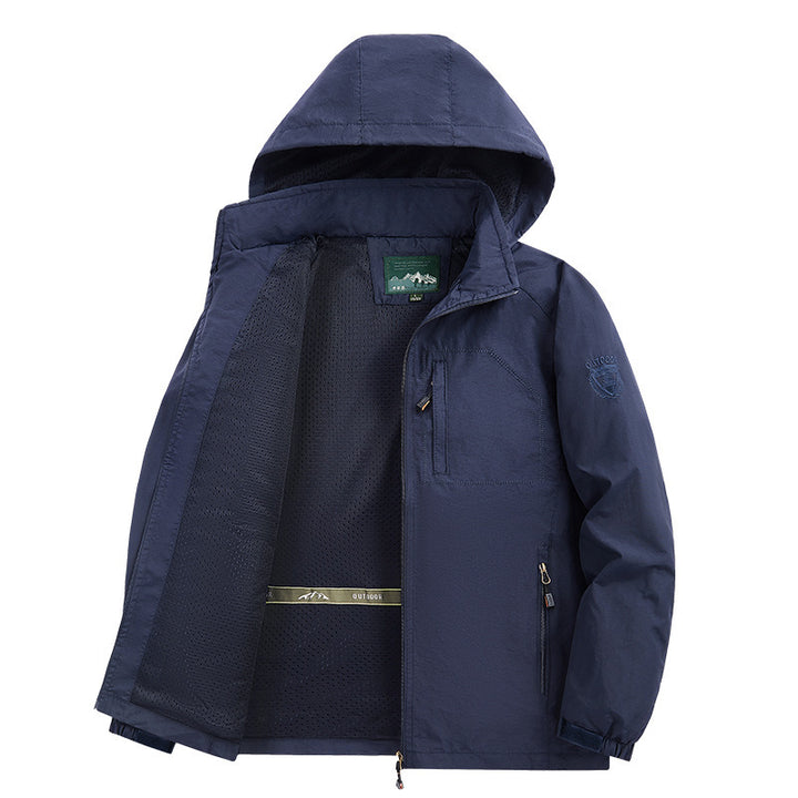 Herren nan leichte wasserabweisende Übergangsjacke mit Kapuze und funktionalen Reißverschlusstaschen Echo Archiv