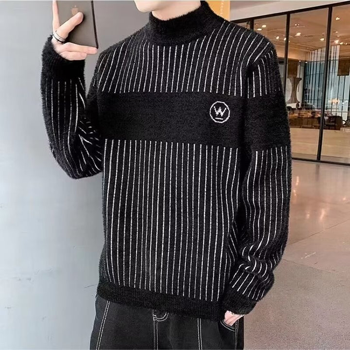 Herren gestreifter Rollkragenpullover aus kuscheligem Textil Echoarchiv