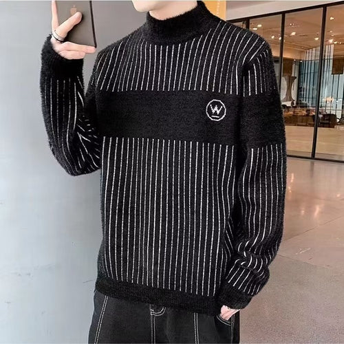 Herren gestreifter Rollkragenpullover aus kuscheligem Textil Echoarchiv