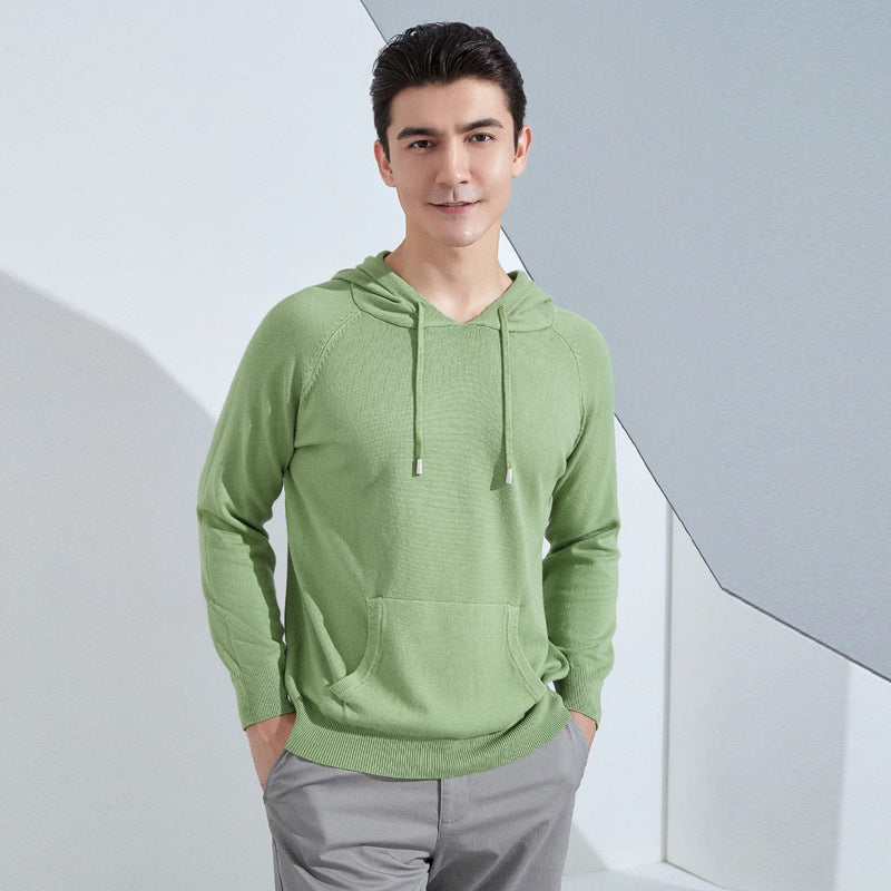 Herren Leichter Kapuzen-Feinstrickpullover mit Kängurutasche und Raglanärmeln Echoarchiv