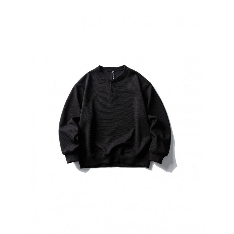 Unisex Waffelstrick-Henley-Sweatshirt im Oversize‑Cut mit Knopfleiste Echo Archiv