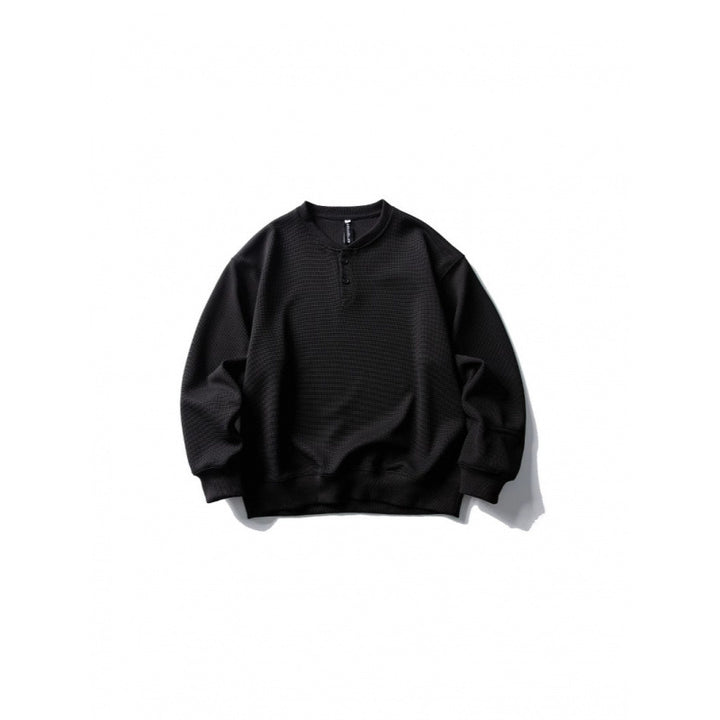 Unisex Waffelstrick-Henley-Sweatshirt im Oversize‑Cut mit Knopfleiste Echo Archiv