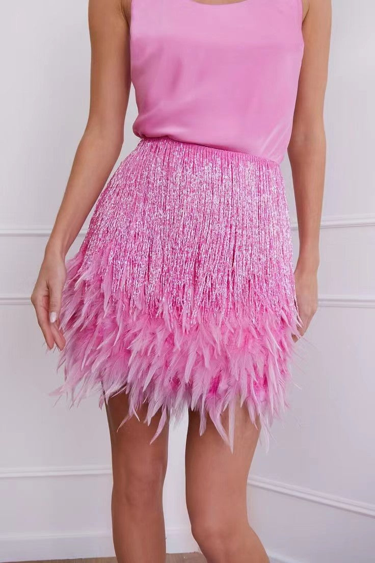 Damen Glitzernder Federnrock Echo Archiv