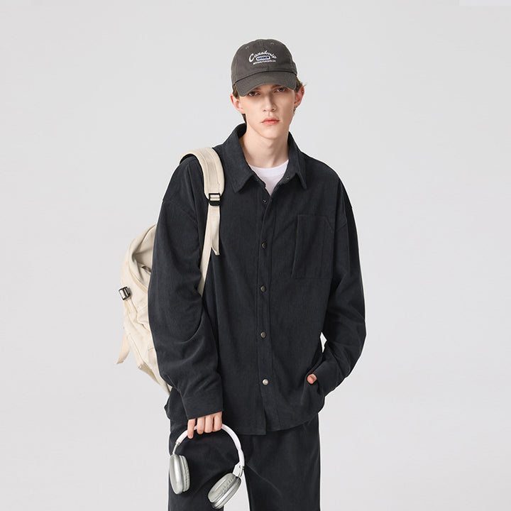 Herren Oversize-Cordhemdjacke mit Druckknöpfen und Brusttasche Echo Archiv