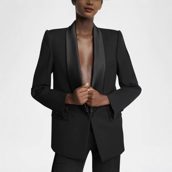 Damen Elegantes Smokingset mit Satin-Schalkragen und weitem Palazzohosen-Schnitt Echoarchiv