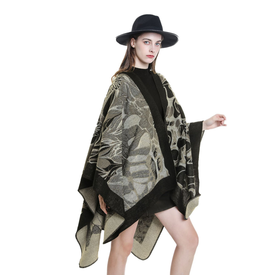 Damen Wollmix‑Jacquard‑Umhang mit offener Kimono‑Silhouette Echo Archiv
