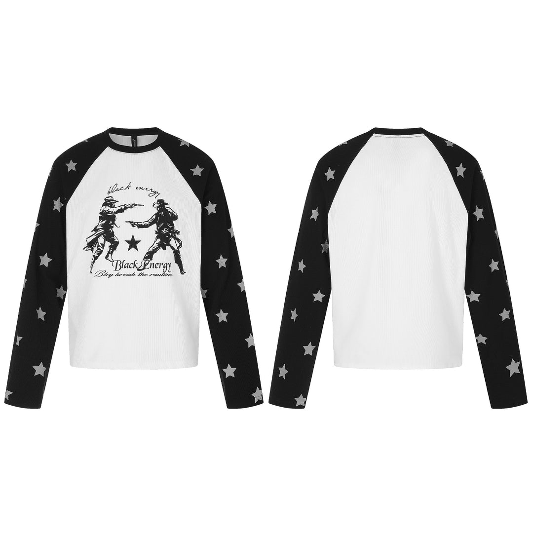 Unisex Raglan-Sweatshirt mit Sternärmeln und Vintage-Cowboy-Print Echoarchiv