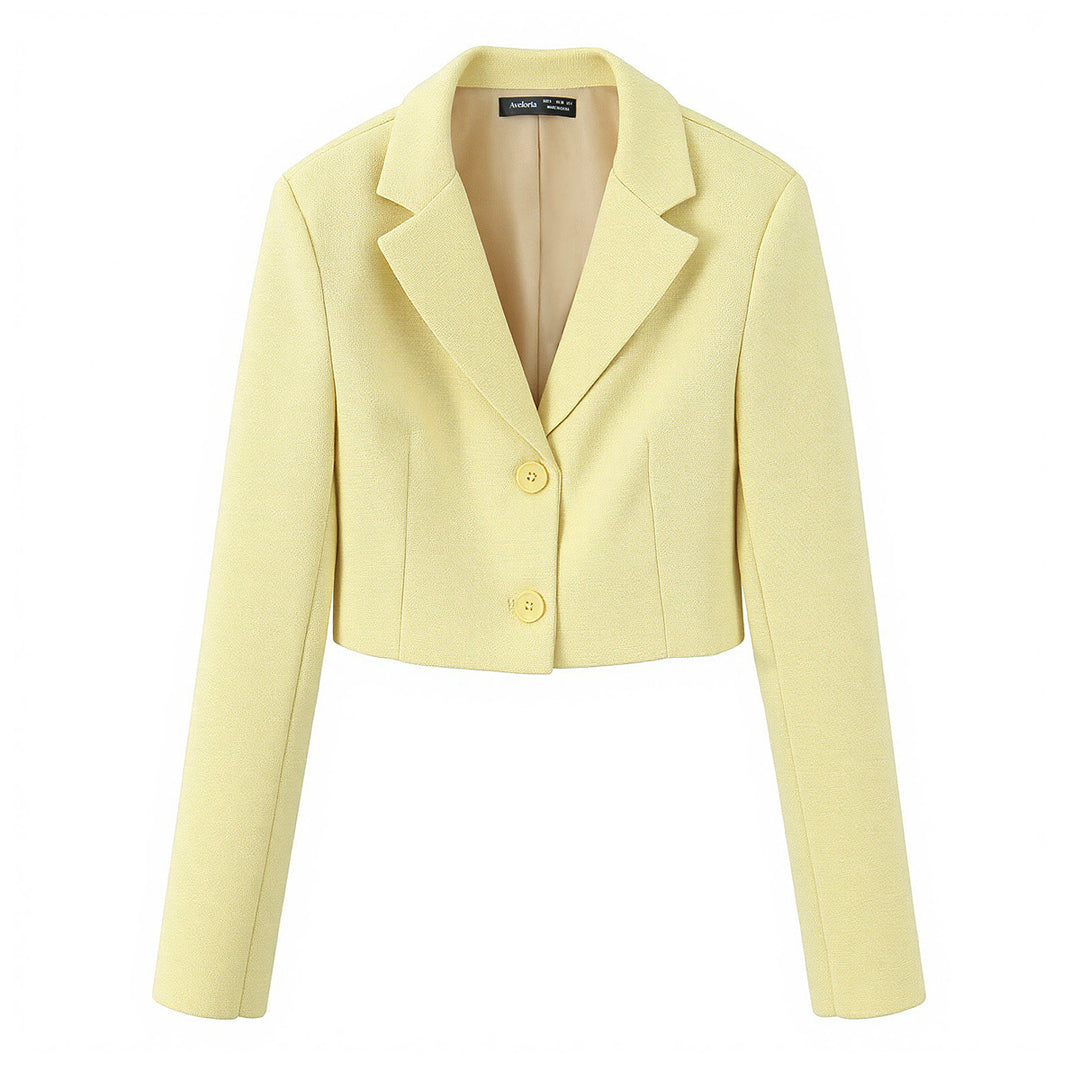 Damen taillierter Cropped-Kurzblazer mit Reverskragen und Zwei-Knopf-Front – Valéne