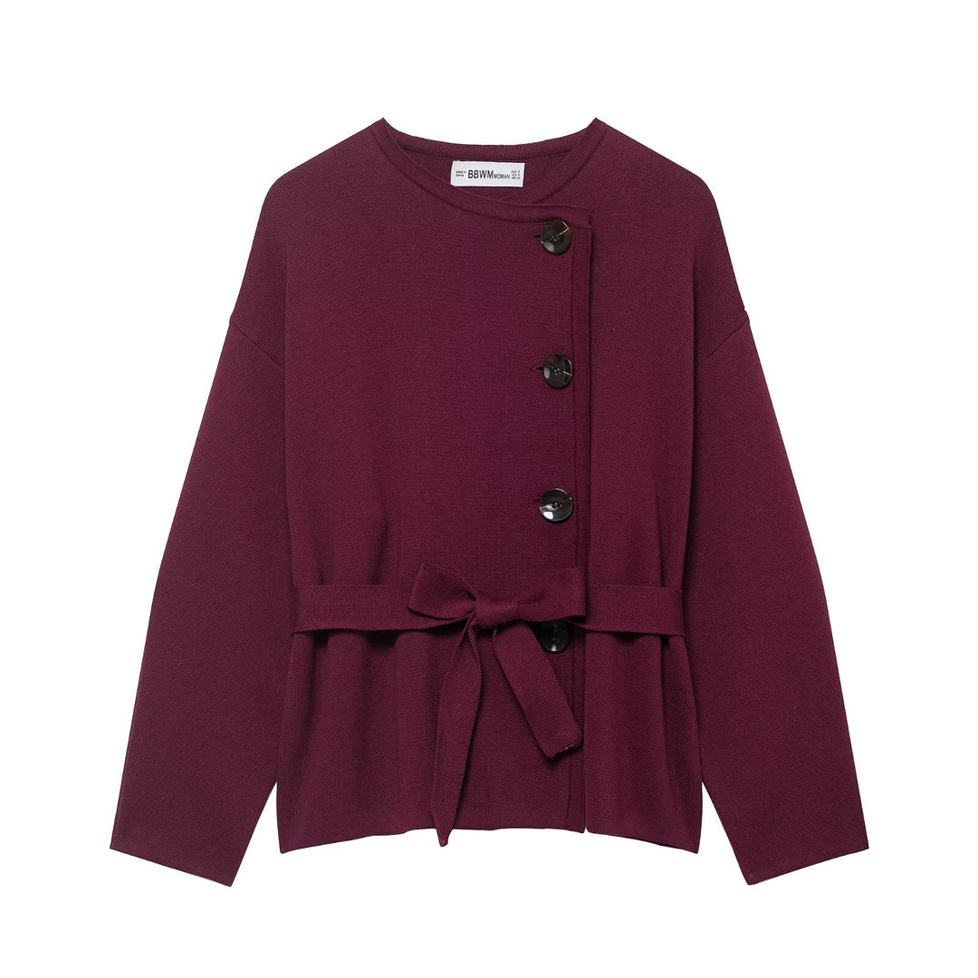 Damen Strickjacke mit asymmetrischer Knopfblende und Taillengürtel Echo Archiv