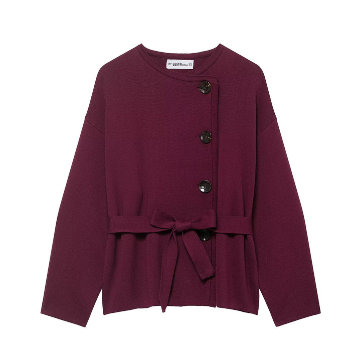 Damen Strickjacke mit asymmetrischer Knopfblende und Taillengürtel Echo Archiv