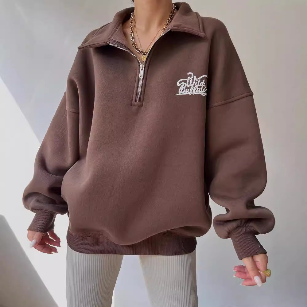 Damen Oversized Halbzip-Sweatshirt mit Stehkragen und gesticktem Logo Echoarchiv