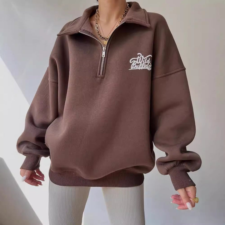 Damen Oversized Halbzip-Sweatshirt mit Stehkragen und gesticktem Logo Echoarchiv
