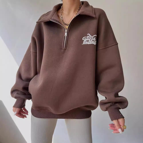 Damen Oversized Halbzip-Sweatshirt mit Stehkragen und gesticktem Logo Echoarchiv