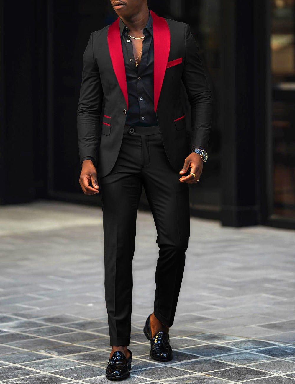 Herren nan schmal geschnittener Smokinganzug mit Satinrevers und Slim-Fit-Hose Echo Archiv