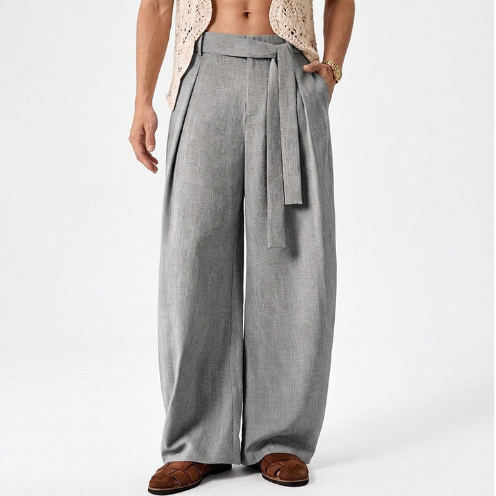 Herren nan weit geschnittene Leinenhose mit hoher Taille und Bindegürtel Echo Archiv