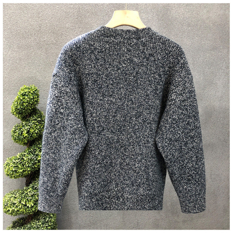 Herren Komfortabler Rippstrick-Halbknopfpullover mit Rundhalsausschnitt und legerer Passform Echoarchiv