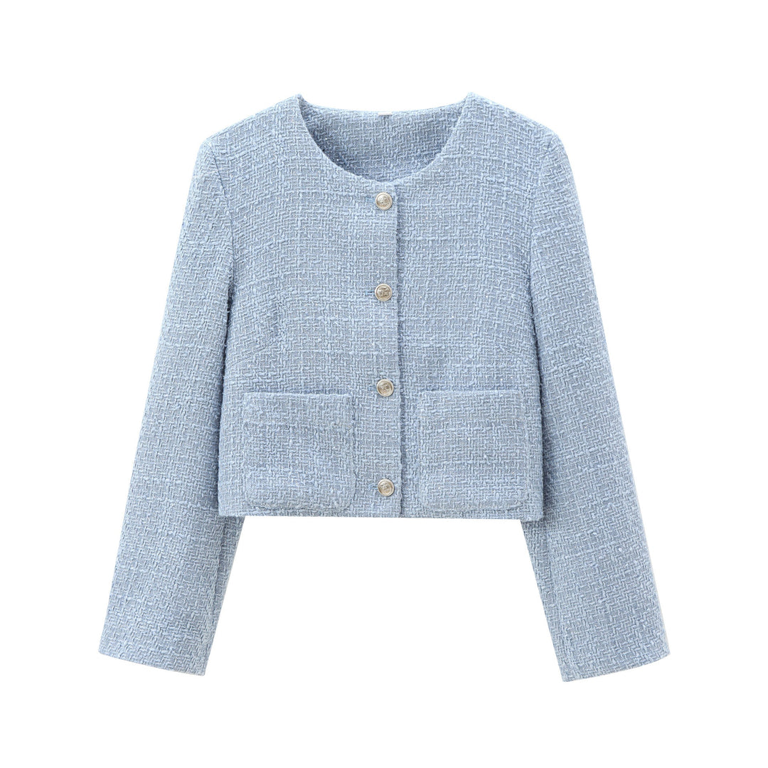 Damen elegante Kurzjacke im strukturierten Tweed-Stil mit praktischen Taschen Echoarchiv