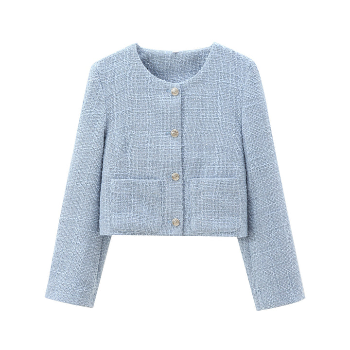 Damen elegante Kurzjacke im strukturierten Tweed-Stil mit praktischen Taschen Echoarchiv