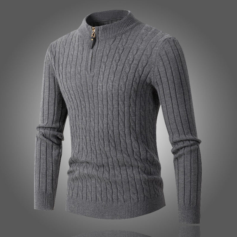 Herren Edler Rollkragenpullover mit modernem Zipper und Rippstruktur Echoarchiv