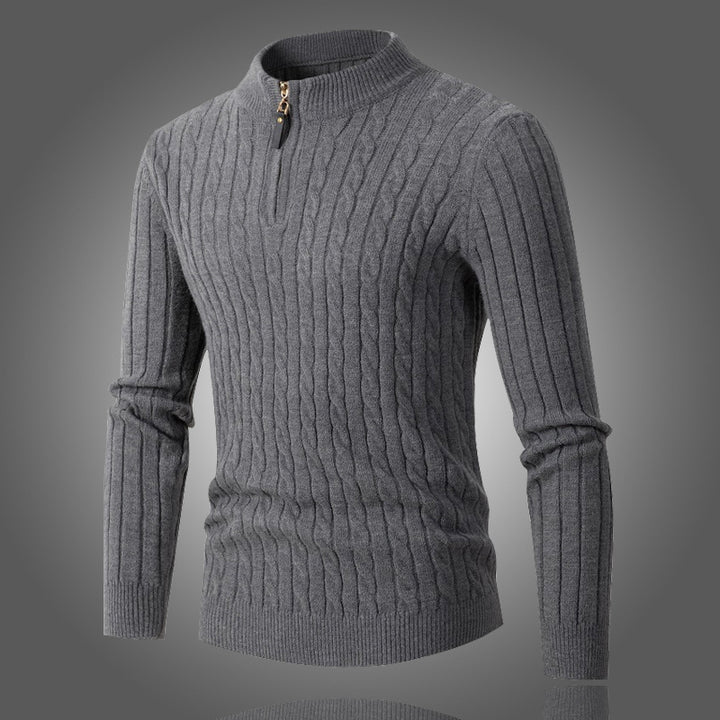 Herren Edler Rollkragenpullover mit modernem Zipper und Rippstruktur Echoarchiv