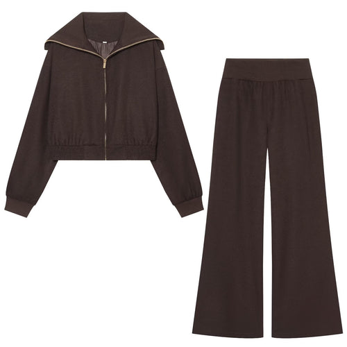 Damen Weite Jersey-Palazzohose mit hohem Rippbund und ausgestelltem Bein Echoarchiv