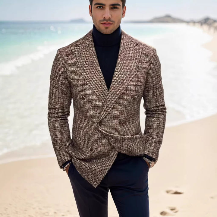 Herren nan zweireihiger strukturierter Wollmix-Blazer mit Peak-Revers und tailliertem Schnitt Echo Archiv