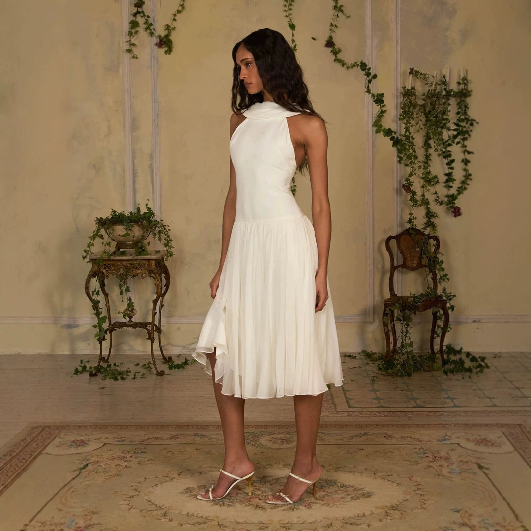 Damen Elegantes Midikleid mit schulterfreiem Design und fließendem Rock Echo Archiv