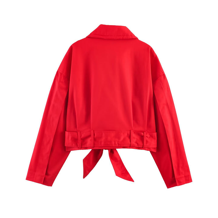 Damen Kurzblouson mit Taillengürtel, großem Hemdkragen und Kordelzug Echo Archiv