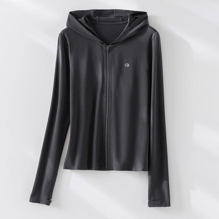 Damen Leichte Kapuzenjacke mit durchgehendem Reißverschluss, Slim‑Fit und Daumenloch Echoarchiv