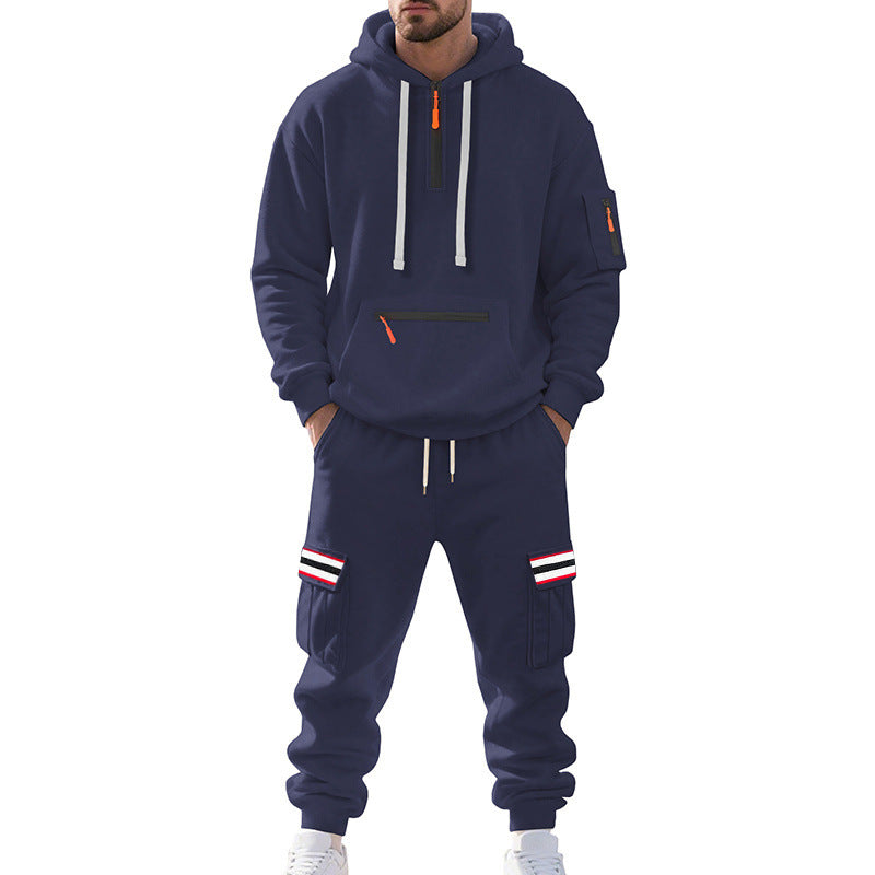 Herren nan Cargo-Hoodie- und Jogginghose-Set mit Halbzip, Reißverschluss-Kängurutasche und elastischem Tunnelzugbund Echo Archiv