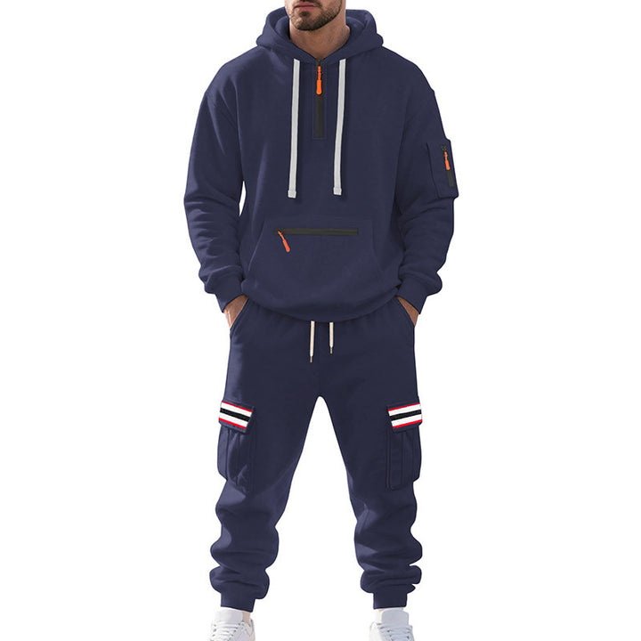 Herren nan Cargo-Hoodie- und Jogginghose-Set mit Halbzip, Reißverschluss-Kängurutasche und elastischem Tunnelzugbund Echo Archiv