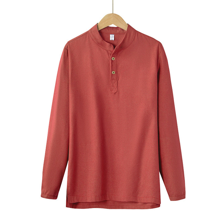 Herren nan langärmeliges Henley-Shirt mit Stehkragen und verdeckter Knopfleiste aus Baumwollmix Echo Archiv