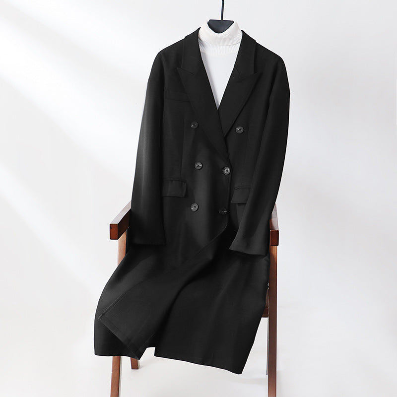 Damen Doppelreihiger Longline-Mantel mit Oversize-Schnitt und fallendem Revers Echoarchiv