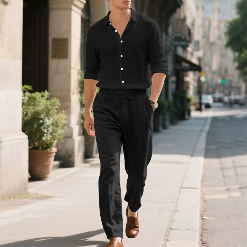 Herren lässige Leinen-Hose mit verstellbarem Kordelzug und modernem Schnitt Echoarchiv