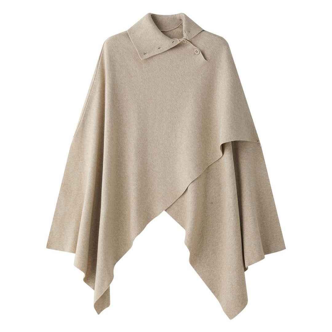Damen Asymmetrisches Strickponcho mit Knopfkragen und Oversize-Silhouette Echoarchiv