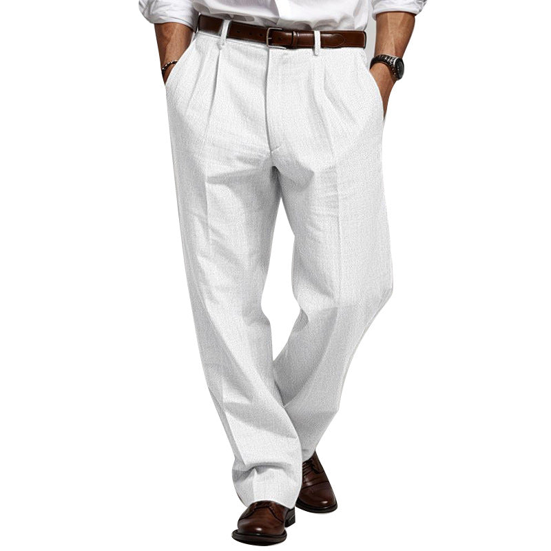 Herren Leinenmischung Plissee-Hose mit weitem Bein und hoher Taille Echoarchiv