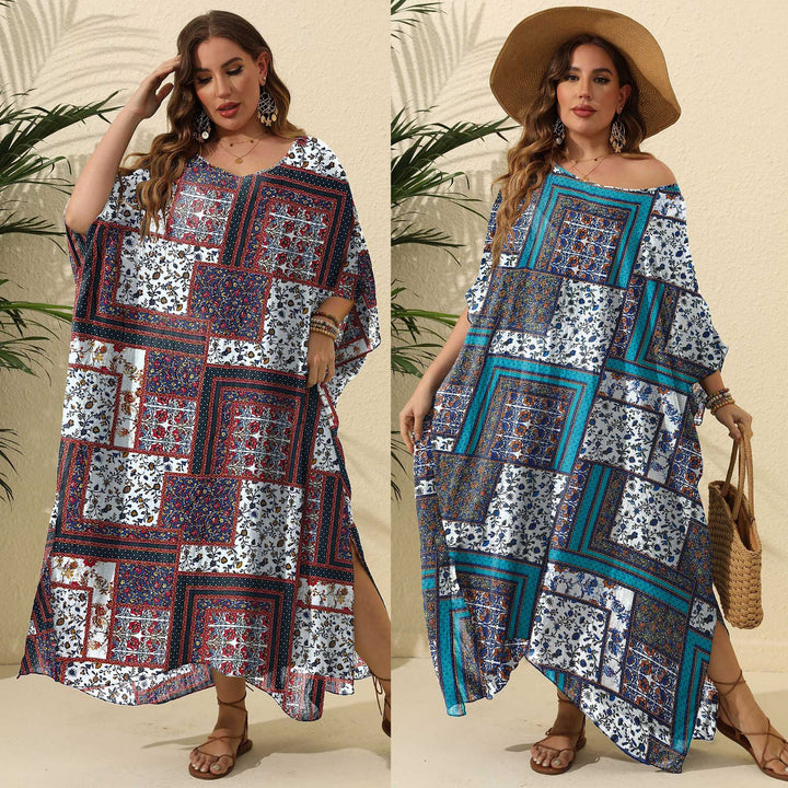 Damen luftiges Maxikleid mit farbenfrohem Patchwork-Design Echo Archiv