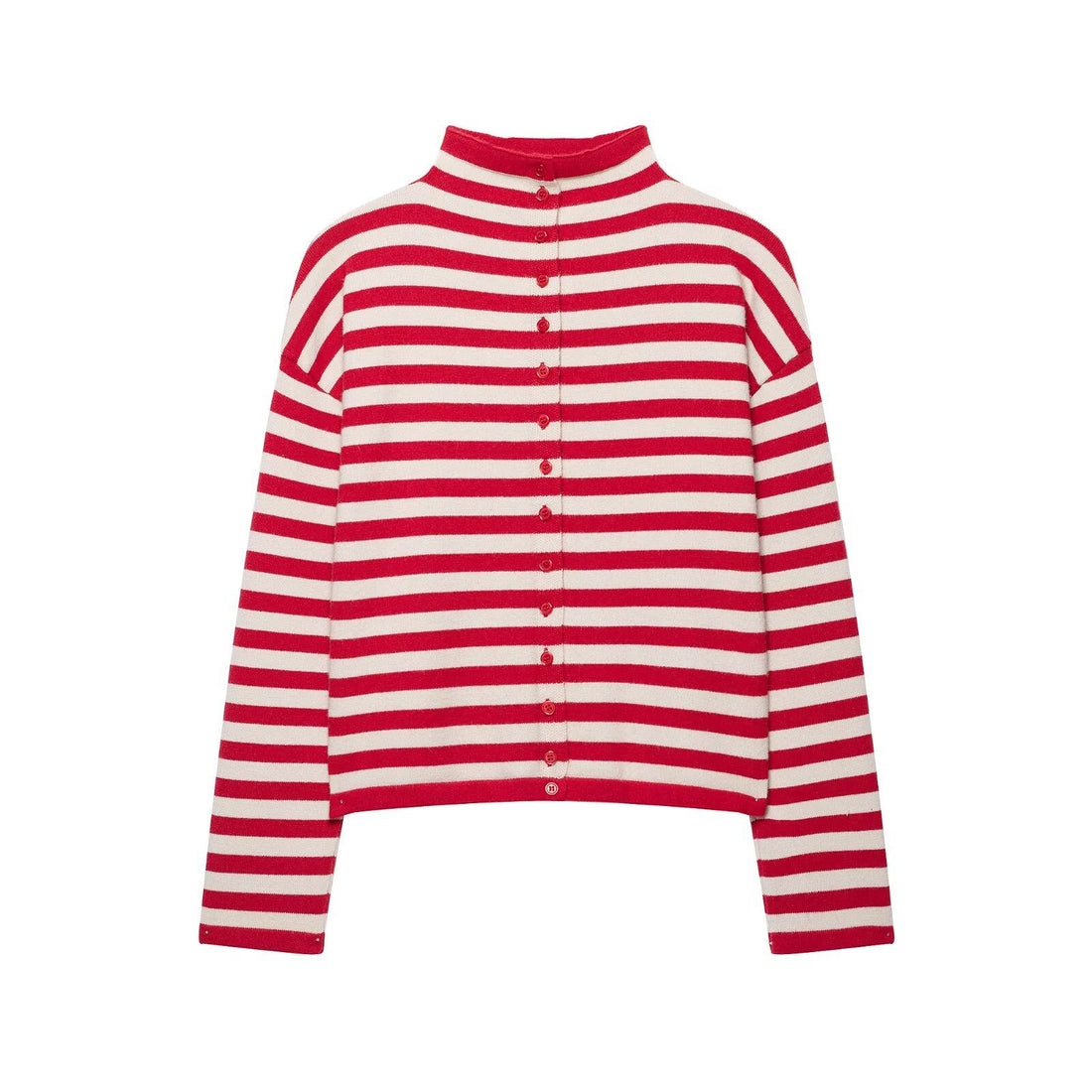 Damen Gestreifter Cropped Strick-Cardigan mit Stehkragen Echoarchiv
