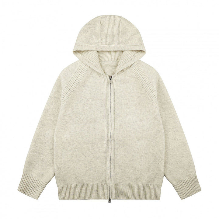 Unisex Weitgeschnittener Kapuzenstrickcardigan mit durchgehendem Reißverschluss und Raglanärmeln Echo Archiv