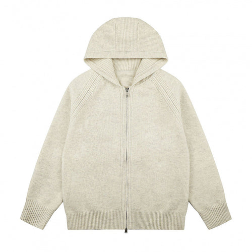 Unisex Weitgeschnittener Kapuzenstrickcardigan mit durchgehendem Reißverschluss und Raglanärmeln Echo Archiv