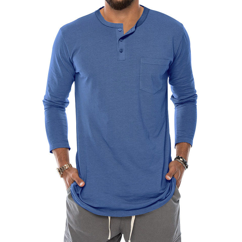 Herren Langarm-Henley-Shirt mit Brusttasche aus hochwertiger Baumwolle Echoarchiv