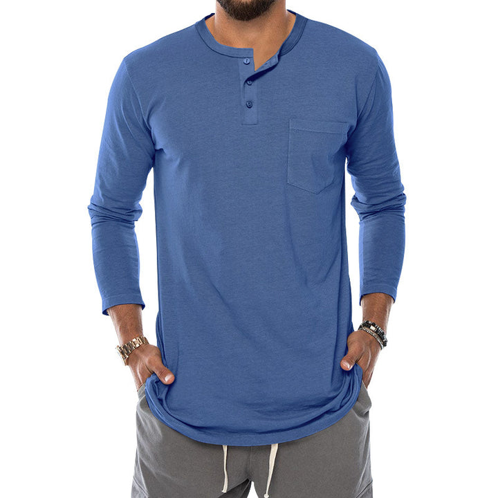 Herren Langarm-Henley-Shirt mit modischem Knopfverschluss und praktischer Brusttasche Echoarchiv