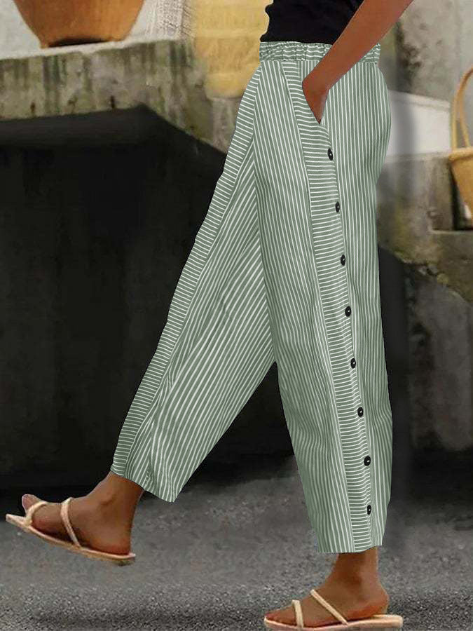 Damenweite Culotte-Hosen mit Paperbag-Taille, Knopfleiste und Seitentaschen – Avélisse
