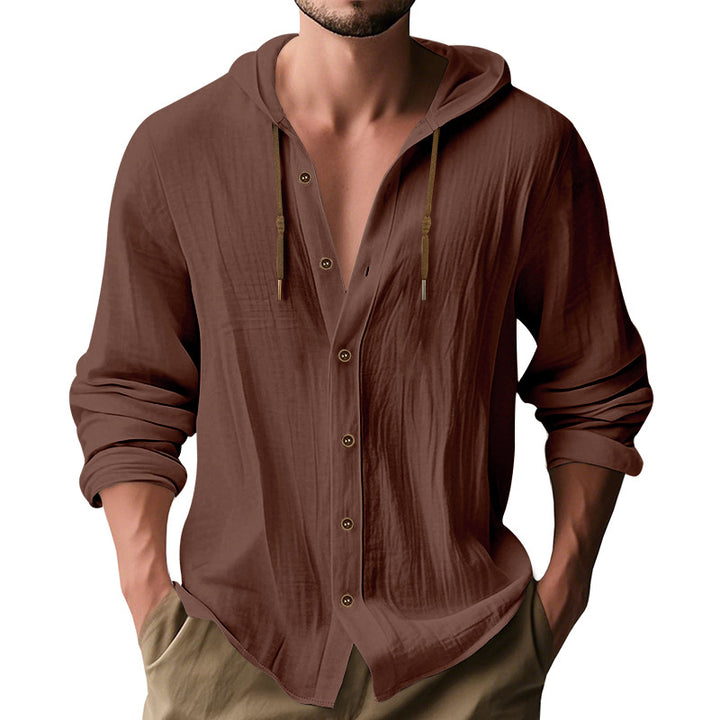Herren lässiges Kapuzenshirt aus atmungsaktiver Baumwolle mit Knopfleiste und verstellbarem Kordelzug Echoarchiv